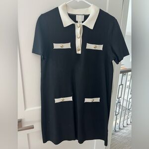 H&M Short Sleeve Black T Shirt Dress with White Trim and Gold Buttons